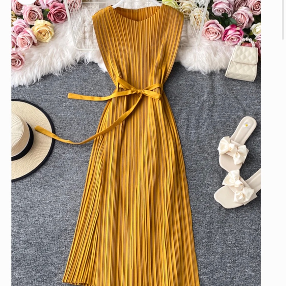 A line sleeveless pleated dress